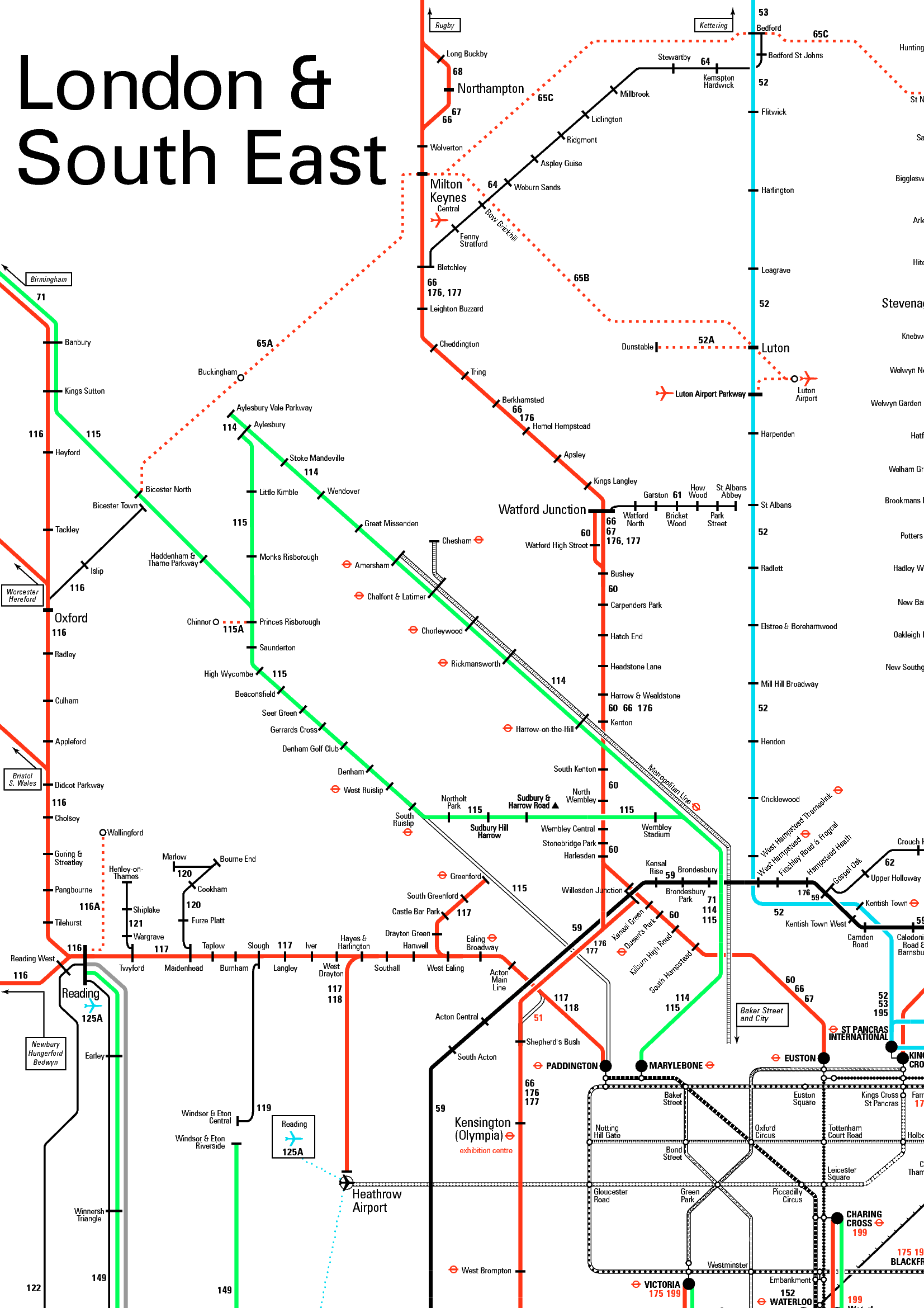 Rail map of Heathrow and Northampton