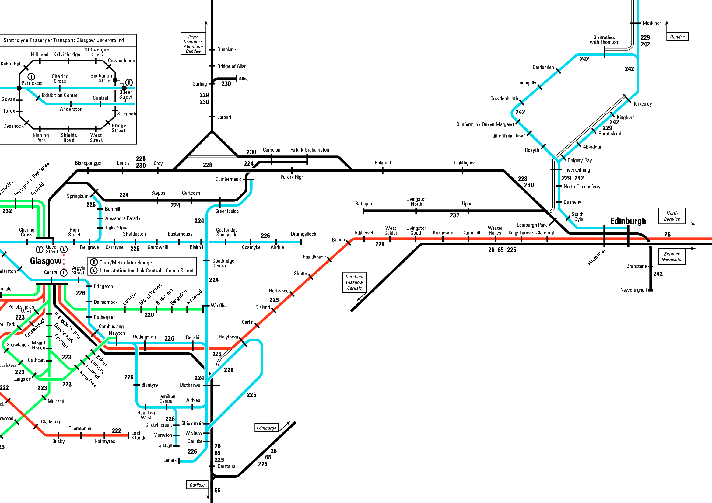 Rail Map Covering Edinburgh Falkirk And Livingston